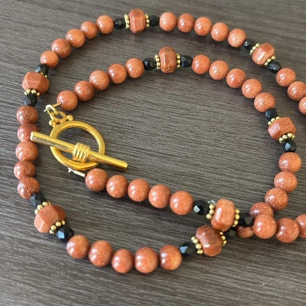 Goldstone Bead and‎ Czech Glass 18” Necklace with Toggle Clasp